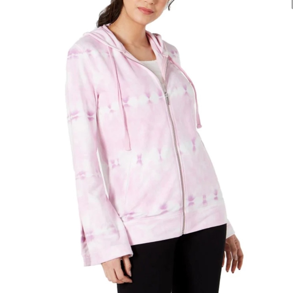 Ideology Women's Tie-Dyed Bell-Sleeve Hoodie Pink